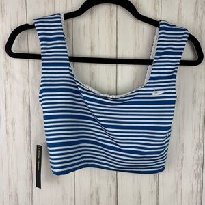 Nike Women's Striped Blue and White Sports Bra